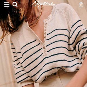 Sezane Leontine Jumper Ecru and Navy Size XS